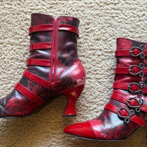 Fluevog Shoes Millie Red Strappy boot with buckles